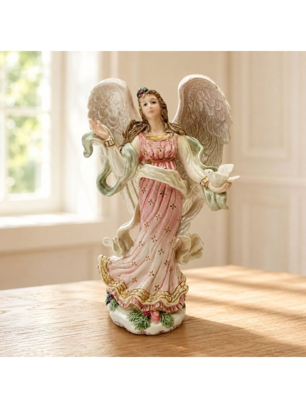 Vintage Fitz & Floyd Peaceable Kingdom Angel Dove Ceramic Figurine 9"
